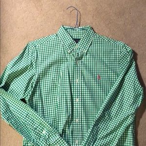 Men’s Green Gingham polo button down